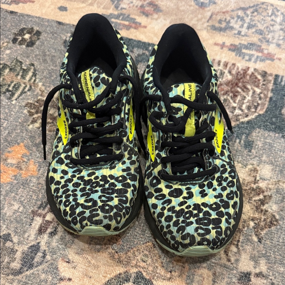 Brooks Leopard Print Athletic Shoes with Yellow Accents